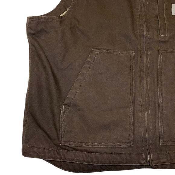 NEW Carhartt Mens Brown Canvas Duck Sherpa Lined Mock Neck Vest Loose Fit Size L - Picture 9 of 16